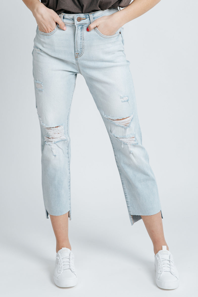 Denim: The High Rise Crop Straight Jean in Light Blue