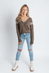The Chip Sweater in Dark Brown, studio shoot; front view