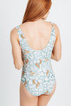 SWIM: Tiger Patterned One Piece in Mint, studio shoot; back view
