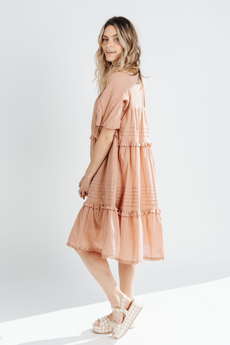 The Delilah Tiered Detail Midi Dress in Terracotta