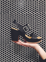 Kork-Ease: San Carlos Sandal in Black, studio shoot; side view