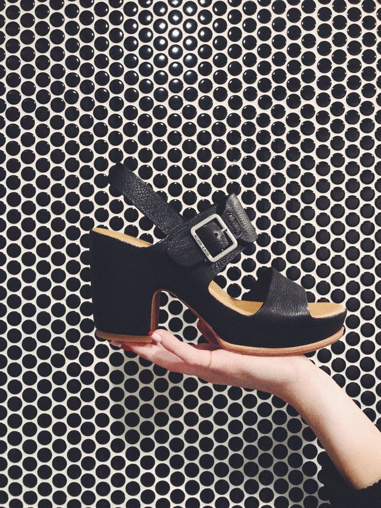 Kork-Ease: San Carlos Sandal in Black, studio shoot; side view