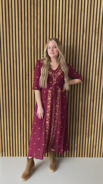 Piper & Scoot: The Alida Embroidered Maxi Dress in Burgundy