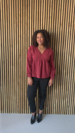 The Selene Lace Trim V-Neck Blouse in Rust