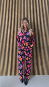 The Donald Pleated Floral Button Up Top in Black