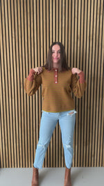 The Nickerson Embellished Button Sweater in Rust Stripe
