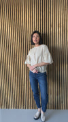 The Beaumont Bubble Sleeve Blouse in Stone