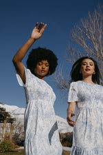 The Morena Tiered Midi Dress in Light Blue