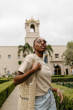 The Exter Striped Tee in Ivory + Apricot