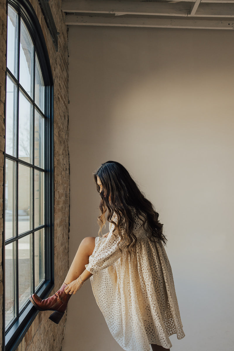 Piper & Scoot: The Adanna Floral Detail Dress in Cream